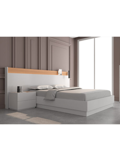 CABECERO DE CAMA CORRIDO HUG BLANCO Y ROBLE