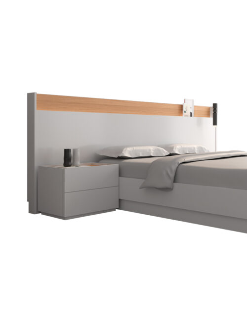 CABECERO DE CAMA CORRIDO HUG BLANCO Y ROBLE