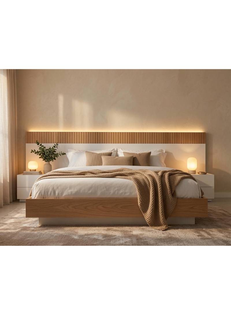 CABECERO DE CAMA CORRIDO STICK DUO BLANCO Y ROBLE - Imagen 2