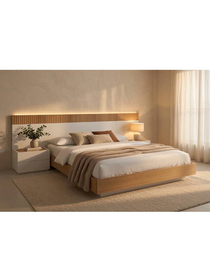 CABECERO DE CAMA CORRIDO STICK DUO BLANCO Y ROBLE