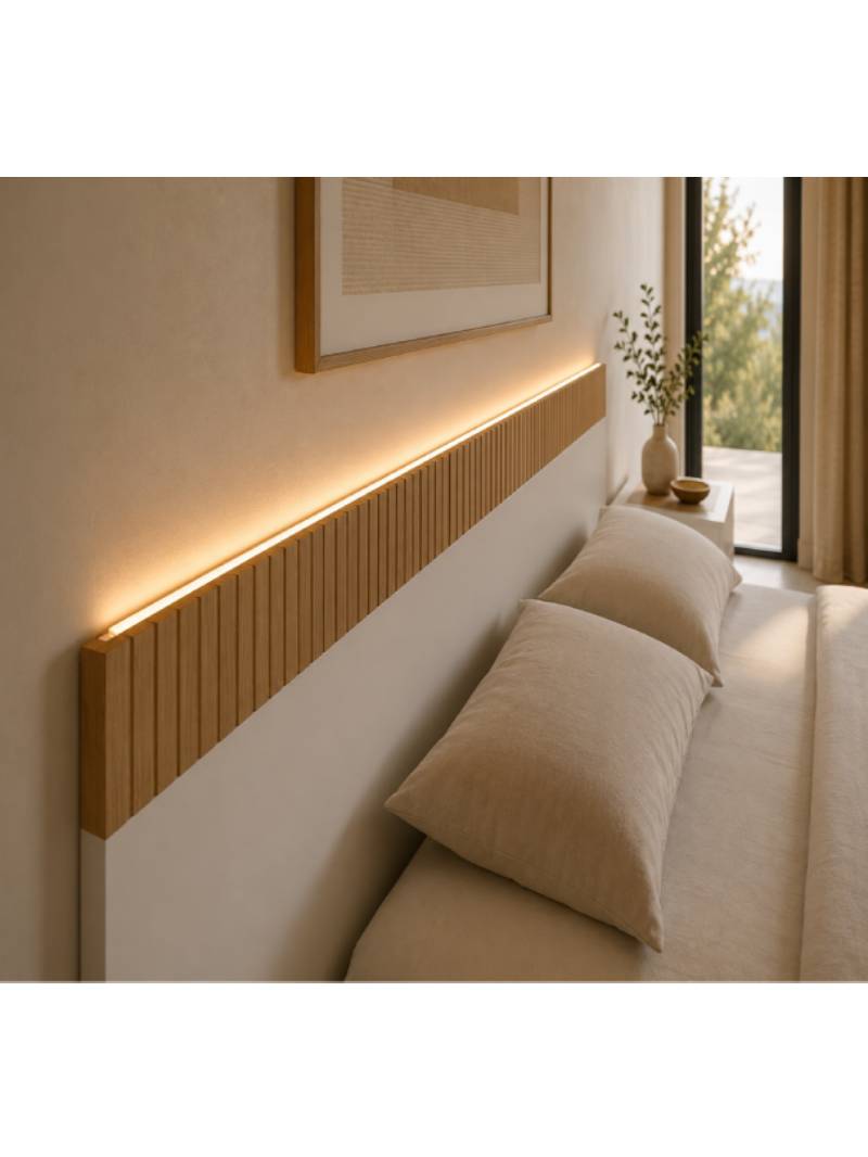 CABECERO DE CAMA CORRIDO STICK DUO BLANCO Y ROBLE - Imagen 3